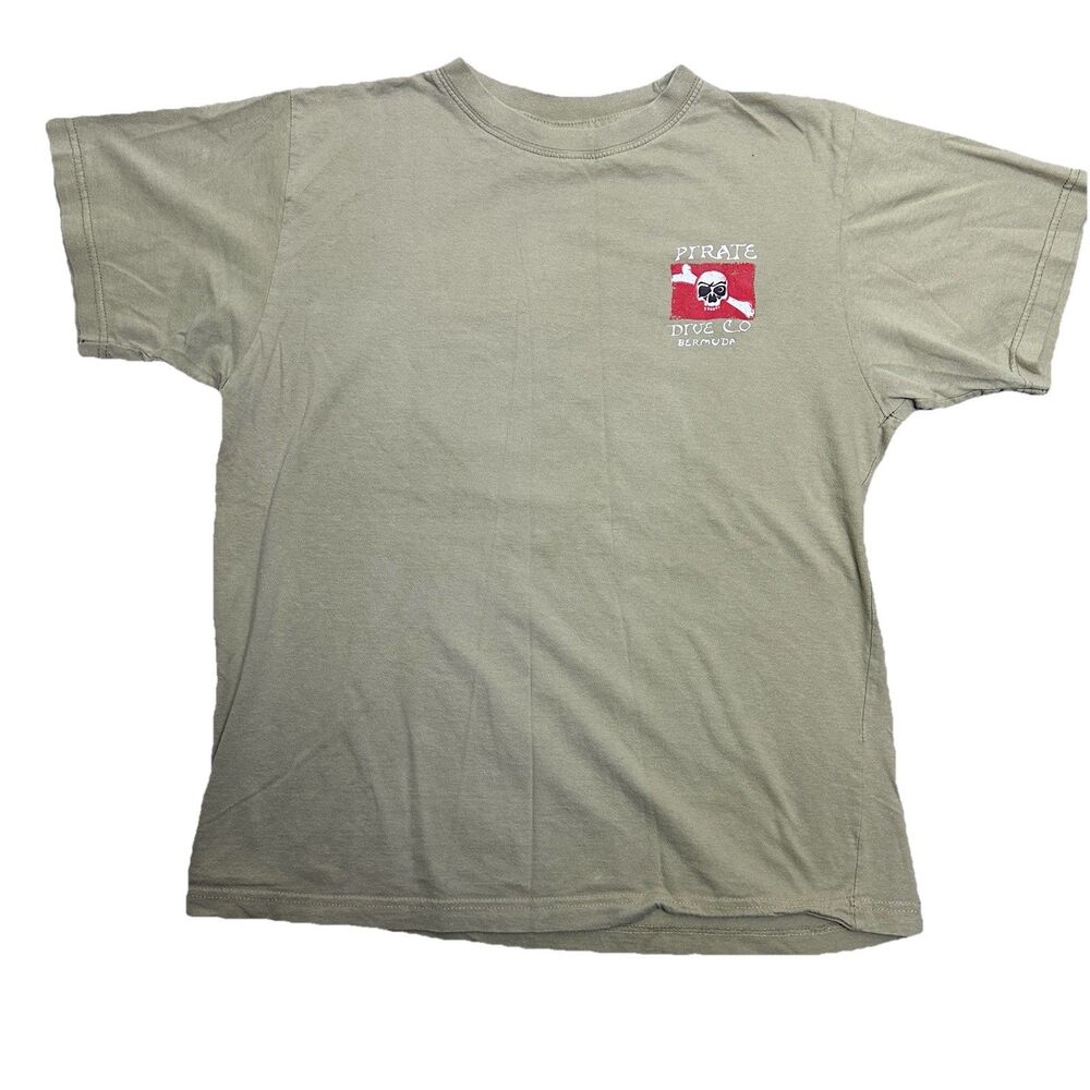 Pirate Dive‎ Co. Mens M T-Shirt Davison's Skull Flag Graphic 100% Cotton Khaki